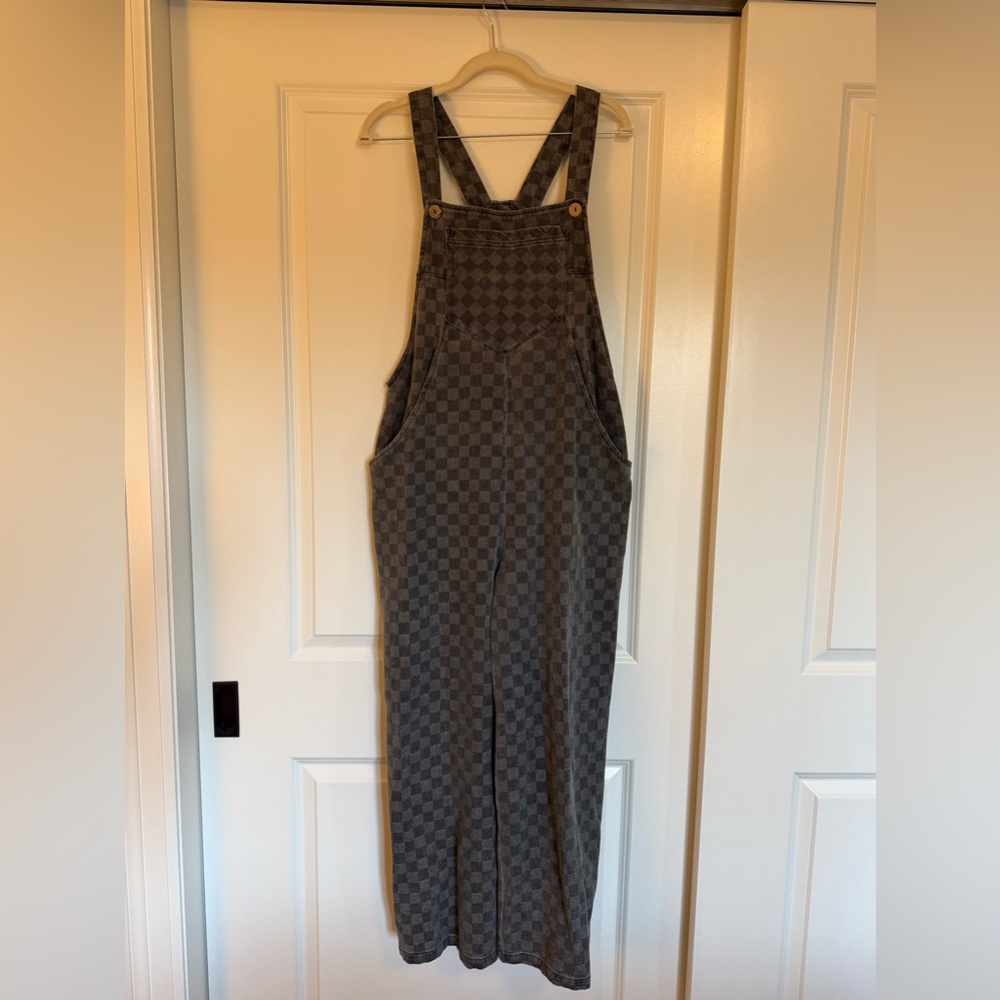 JODIFL Gray Checkered Wide Leg Denim Overalls